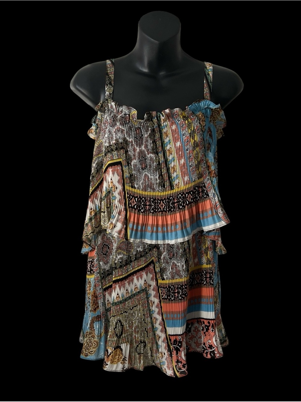 Melissa Paige Multi-Color Patchwork Ruffle Cami Top Sz SP